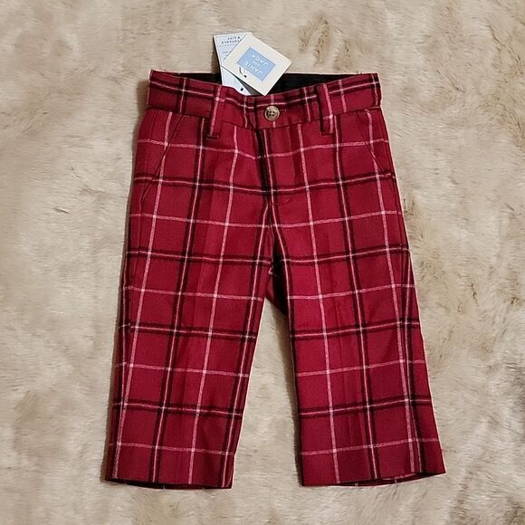 JANIE AND JACK RED PLAID WOOL PANTS, SIZE 6-12 MONTHS, NEW! - Picture 1 of 12